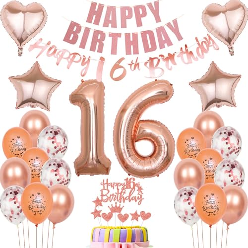 Luftballons 16 Geburtstag Dekoration mädchen Ballon Deko 16. Geburtstag mädchen rosegold Geburtstagsdeko 16 jahre mädchen Geburtstag Tortendeko 16.geburtstag mädchen Party Deko 16 Geburtstag girl von Hongyantech