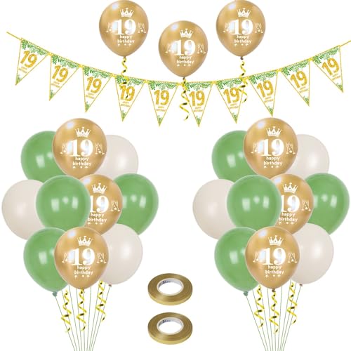 Luftballons 19. Geburtstag Junge Mädchen deko,23 Pcs oliv-grün gold Latex ballons, Girlande 19 Geburtstag Party Dekorationen Luftballons für Mädchen Jungen Geburtstagsdeko 19 Jahre Wimpelkette von Hongyantech