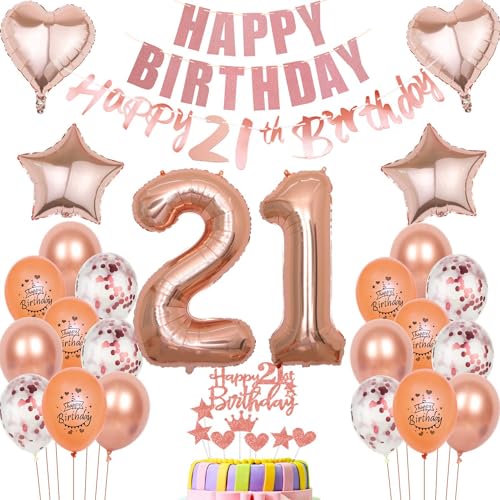 Luftballons 21 Geburtstag Dekoration Frau Ballon Deko 21. Geburtstag Frauen rosegold Geburtstagsdeko 21 jahre Frau Geburtstag Tortendeko 21.geburtstag Frauen birthday Party Deko 21 Geburtstag von Hongyantech