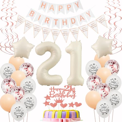 Luftballons 21 Geburtstag Frauen Beige Roségold Deko 21. Geburtstag Frauen Tortendeko 21 Frauen Geburtstagdeko 21 Jahre Frau Geburtstag deko Beige Ballon 21. Geburtstag deko Happy 21th Birthday von Hongyantech