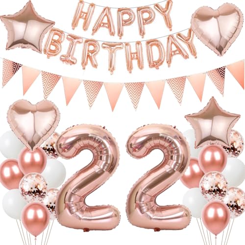 Luftballons 22 Geburtstags deko Frau set, Folienballon 22 jahre Geburtstag Deko RoseGold ballons 22 jahre Geburtstag deko Frau,Geburtstagsdeko 22. geburtstag deko 22 jahre Frauen Mädchen (number 22) von Hongyantech