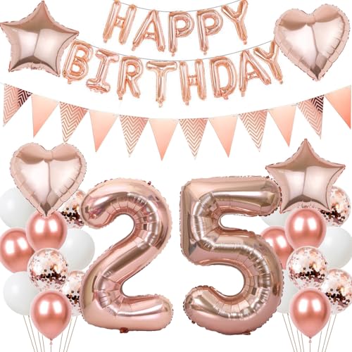 Luftballons 25 Geburtstags deko Frau set, Folienballon 25 jahre Geburtstag Deko RoseGold ballons 25 jahre Geburtstag deko Frau,Geburtstagsdeko 25. geburtstag deko 25 jahre Frauen Mädchen (number 25) von Hongyantech