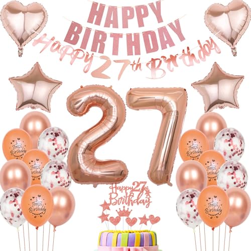 Luftballons 27 Geburtstag Dekoration Frau Ballon Deko 27. Geburtstag Frauen rosegold Geburtstagsdeko 27 jahre Frau Geburtstag Tortendeko 27.geburtstag Frauen birthday Party Deko 27 Geburtstag von Hongyantech