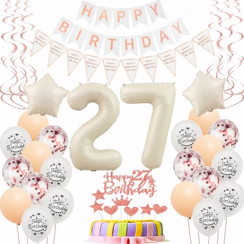 Luftballons 27 Geburtstag Frauen Beige Roségold Deko 27. Geburtstag Frauen Tortendeko 27 Frauen Geburtstagdeko 27 Jahre Frau Geburtstag deko Beige Ballon 27. Geburtstag deko Happy 27th Birthday von Hongyantech