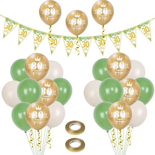 Luftballons 30. Geburtstag Mann Frauen deko ,23 Pcs oliv-grün gold Latex ballons,Girlande 30 Geburtstag Party Dekorationen Luftballons für Frauen Männer Geburtstagsdeko 30 Jahre Wimpelkette von Hongyantech