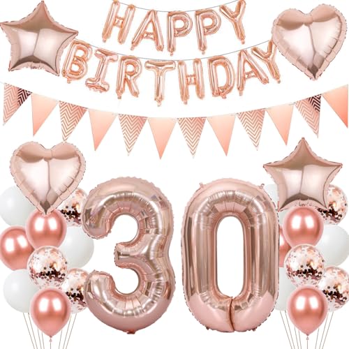 Luftballons 30 Geburtstags deko Frau set, Folienballon 30 jahre Geburtstag Deko RoseGold ballons 30 jahre Geburtstag deko Frau,Geburtstagsdeko 30. geburtstag deko 30 jahre Frauen Mädchen (number 30) von Hongyantech