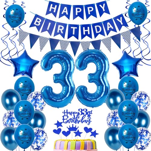 Luftballons 33 Geburtstag Dekoration Mann Ballon Deko 33. Geburtstag Männer blau Geburtstagsdeko 33 jahre Mann Geburtstag Tortendeko 33.geburtstag Männer birthday Banner Party Deko 33 Geburtstag von Hongyantech