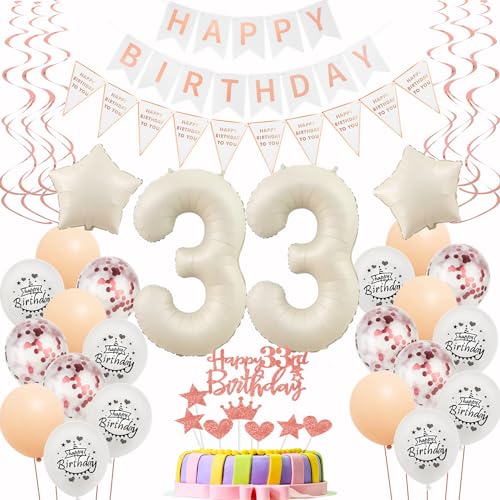 Luftballons 33 Geburtstag Frauen Beige Roségold Deko 33. Geburtstag Frauen Tortendeko 33 Frauen Geburtstagdeko 33 Jahre Frau Geburtstag deko Beige Ballon 33. Geburtstag deko Happy 33th Birthday von Hongyantech