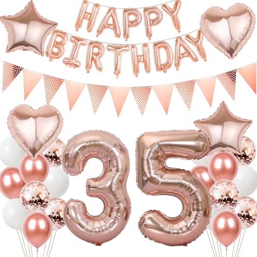 Luftballons 35 Geburtstags deko Frau set, Folienballon 35 jahre Geburtstag Deko RoseGold ballons 35 jahre Geburtstag deko Frau,Geburtstagsdeko 35. geburtstag deko 35 jahre Frauen Mädchen (number 35) von Hongyantech