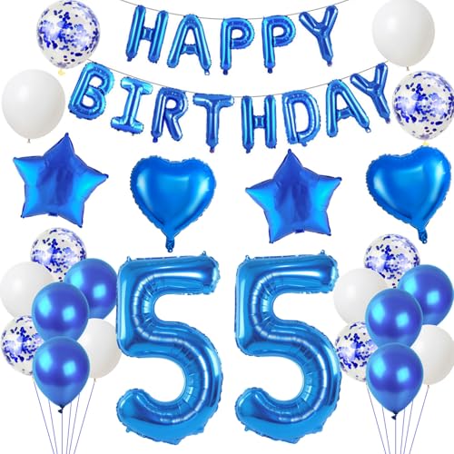 Luftballons 55. Geburtstags deko Mann blau set, Geburtstagsdeko 55 jahre Geburtstag Dekoration Mann blau,Folien ballons 55 Geburtstag deko banner,girlande deko 55. geburtstag Mann deko von Hongyantech