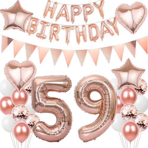 Luftballons 59 Geburtstags deko Frau set, Folienballon 59 jahre Geburtstag Deko RoseGold ballons 59 jahre Geburtstag deko Frau,Geburtstagsdeko 59. geburtstag deko 59 jahre Frauen Mädchen (number 59) von Hongyantech