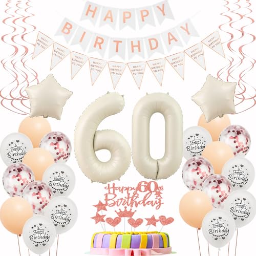 Luftballons 60 Geburtstag Frauen Beige Roségold Deko 60. Geburtstag Frauen Tortendeko 60 Frauen Geburtstagdeko 60 Jahre Frau Geburtstag deko Beige Ballon 60. Geburtstag deko Happy 60th Birthday von Hongyantech