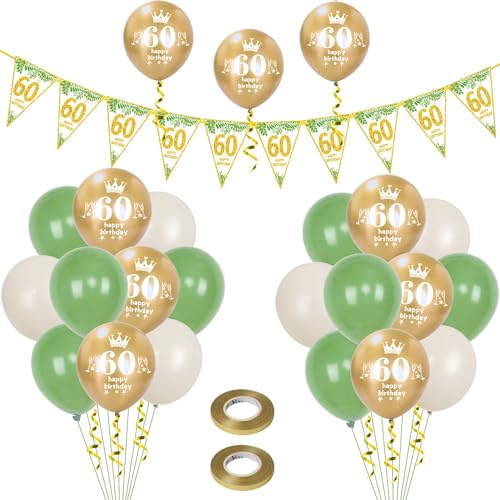 Luftballons 60. Geburtstag Mann Frauen deko,23 Pcs oliv-grün gold Latex ballons,Girlande 60 Geburtstag Party Dekorationen Luftballons für Frauen Männer Geburtstagsdeko 60 Jahre Wimpelkette von Hongyantech