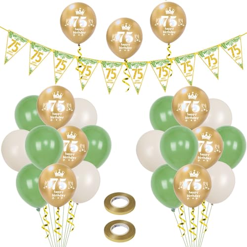 Luftballons 75. Geburtstag Mann Frauen deko,23 Pcs oliv-grün gold Latex ballons,Girlande 75 Geburtstag Party Dekorationen Luftballons für Frauen Männer Geburtstagsdeko 75 Jahre Wimpelkette von Hongyantech