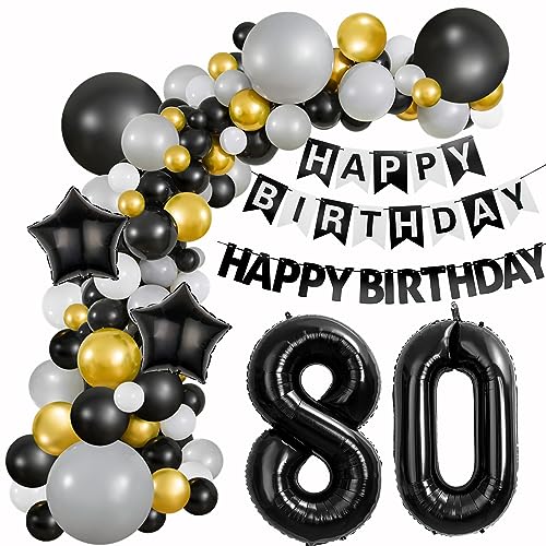 Luftballons 80 Geburtstag Deko Mann Frauen Schwarz Grau gold ballon deko 80. Geburtstag Frau Männer, Geburtstagdeko 80 Jahre Luftballons Girlande 80. Geburtstag Mann Ballon Girlande Schwarz Grau von Hongyantech