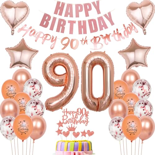 Luftballons 90 Geburtstag Dekoration Frau Ballon Deko 90. Geburtstag Frauen rosegold Geburtstagsdeko 90 jahre Frau Geburtstag Tortendeko 90.geburtstag Frauen birthday Party Deko 90 Geburtstag von Hongyantech