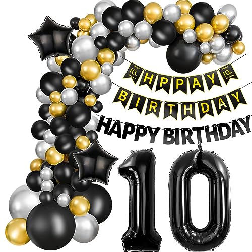 Luftballons Girlande 10 Geburtstag Deko Junge Schwarz silber gold Ballon Girlande 10. Geburtstag Junge 10 Jahre Geburtstagdeko ballon Deko 10. Geburtstag Junge Luftballons 10 Birthday Dekoration von Hongyantech