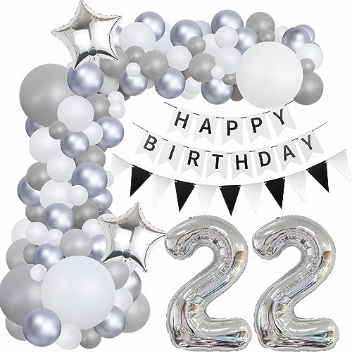 Luftballons Girlande 22 Geburtstag Deko Frauen Mann Luftballons Silber grau Weiß deko 22. Geburtstag Frau Männer 22 Jahre Geburtstagdeko Silber Happy 22 Birthday Girlande Ballons Deko Weiß silber von Hongyantech