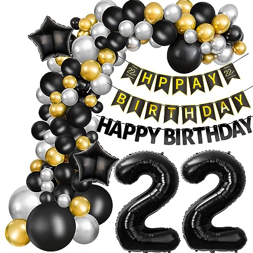 Luftballons Girlande 22 Geburtstag Deko Mann Schwarz silber gold Ballon Girlande 22. Geburtstag Mann 22 Jahre Geburtstagdeko ballon Deko 22. Geburtstag Männer Luftballons 22 Birthday Dekoration von Hongyantech