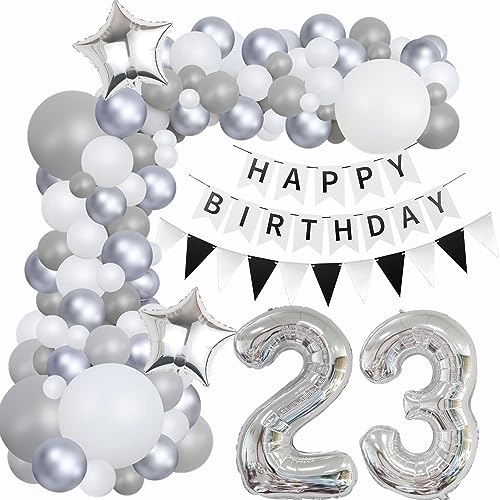 Luftballons Girlande 23 Geburtstag Deko Frauen Mann Luftballons Silber grau Weiß deko 23. Geburtstag Frau Männer 23 Jahre Geburtstagdeko Silber Happy 23 Birthday Girlande Ballons Deko Weiß silber von Hongyantech