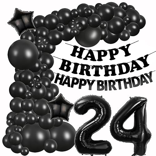 Luftballons Girlande 24 Geburtstag Deko Schwarz Luftballons deko 24. Geburtstag Frauen Mann 24 Jahre Geburtstagdeko Schwarz Black Happy 24 Birthday Girlande Ballons 24. Geburtstag Deko Männer Frau von Hongyantech