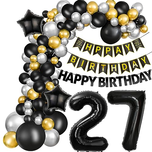 Luftballons Girlande 27 Geburtstag Deko Mann Schwarz silber gold Ballon Girlande 27. Geburtstag Mann 27 Jahre Geburtstagdeko ballon Deko 27. Geburtstag Männer Luftballons 27 Birthday Dekoration von Hongyantech