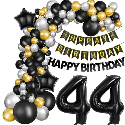 Luftballons Girlande 44 Geburtstag Deko Mann Schwarz silber gold Ballon Girlande 44. Geburtstag Mann 44 Jahre Geburtstagdeko ballon Deko 44. Geburtstag Männer Luftballons 44 Birthday Dekoration von Hongyantech