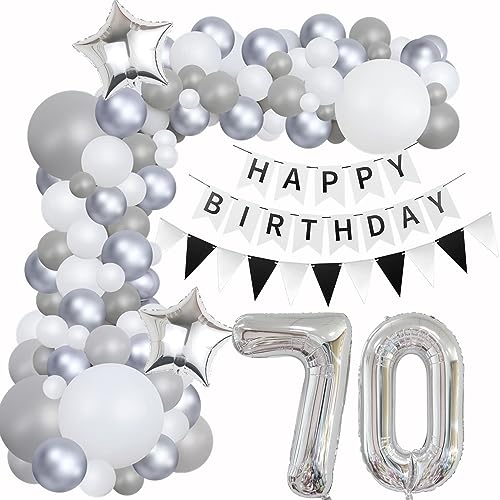 Luftballons Girlande 70 Geburtstag Deko Frauen Mann Luftballons Silber grau Weiß deko 70. Geburtstag Frau Männer 70 Jahre Geburtstagdeko Silber Happy 70 Birthday Girlande Ballons Deko Weiß silber von Hongyantech