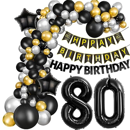 Luftballons Girlande 80 Geburtstag Deko Mann Schwarz silber gold Ballon Girlande 80. Geburtstag Mann 80 Jahre Geburtstagdeko ballon Deko 80. Geburtstag Männer Luftballons 80 Birthday Dekoration von Hongyantech