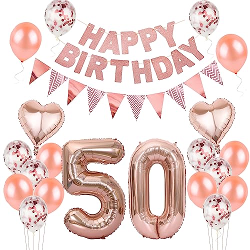 Luftballons 50. geburtstag Frauen deko rosegold,Geburtstagsdeko 50 jahre Frauen,ballons 50 Geburtstag Dekoration,deko 50. Geburtstag Frauen Deko rosegold,geburtstags banner 50 geburtstag deko von Hongyantech