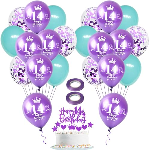 Violett Luftballon 14. Geburtstag Mädchen Deko 22 Stück lila blau Happy 14th Birthday Latex Ballons 14. Geburtstag Dekoration Geburtstagsdeko 14 jahre Mädchen Tortendeko 14 Geburtstag Mädchen deko von Hongyantech