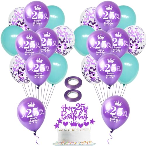 Violett Luftballon 25. Geburtstag Frauen Deko 22 Stück lila blau Happy 25th Birthday Latex Ballons 25. Geburtstag Dekoration Geburtstagsdeko 25 jahre Frauen Tortendeko 25 Geburtstag Frauen deko von Hongyantech