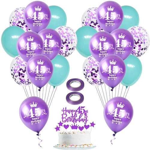 Violett Luftballon 45. Geburtstag Frauen Deko 22 Stück lila blau Happy 45th Birthday Latex Ballons 45. Geburtstag Dekoration Geburtstagsdeko 45 jahre Frauen Tortendeko 45 Geburtstag Frauen deko von Hongyantech