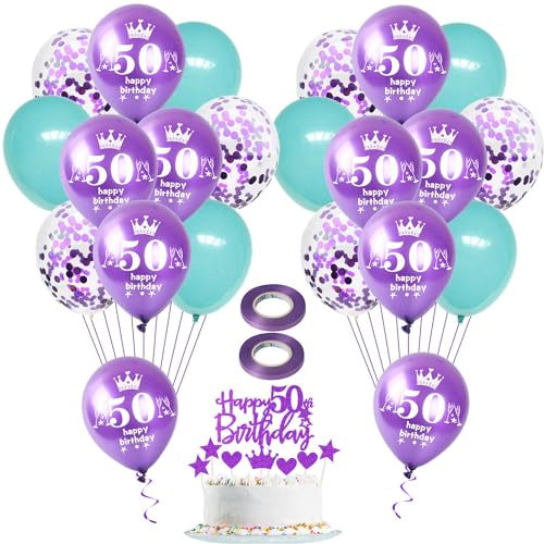 Violett Luftballon 50. Geburtstag Frauen Deko 22 Stück lila blau Happy 50th Birthday Latex Ballons 50. Geburtstag Dekoration Geburtstagsdeko 50 jahre Frauen Tortendeko 50 Geburtstag Frauen deko von Hongyantech
