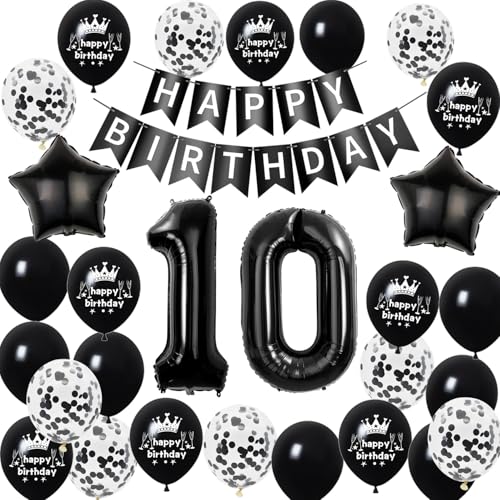 deko 10. geburtstag mädchen Junge deko Schwarz ballon 10. geburtstag mädchen deko luftballon 10. geburtstag deko Schwarz 10 Geburtstag girlande banner geburtstagsdeko 10 jahre Junge dekoration von Hongyantech