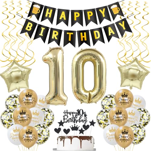 deko 10. geburtstag mädchen Junge deko Schwarz gold ballon 10. geburtstag Junge,deko 10 geburtstag Junge luftballon 10.geburtstag deko Junge geburtstagsdeko 10 jahre Geburtstag Deko Junge Mädchen von Hongyantech