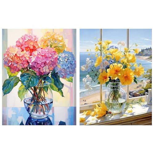 Hongyrjy 2 Stück Diamond Painting Erwachsene-Blumen Diamant Painting Bilder,5D Diamend Painting Blumen Bilder als für Geschenk Zuhause Wanddekoration 12x16inch von Hongyrjy