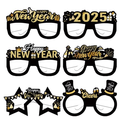 Honhoha Silvesterbrille, Silvesterbrille 2025 - Ausgefallene glitzernde Deko-Gläser | Silvesterzubehör, Partydekoration, Fotoautomaten-Requisiten 2025, Brillen für Frauen und Mädchen von Honhoha