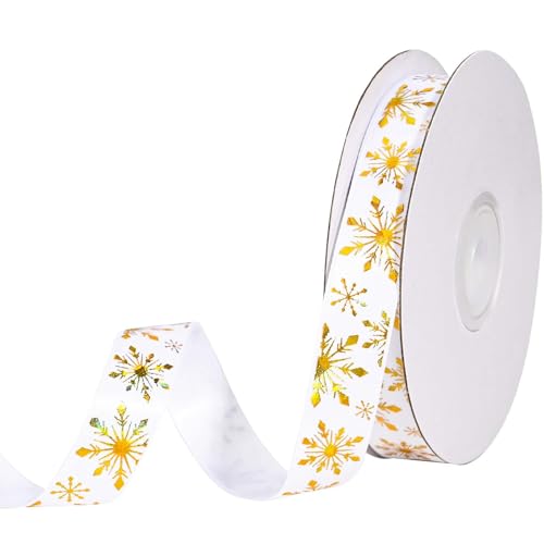 20 Yards Schneeflocke Satinband Weihnachten Schneeflocke Stern Bastelband für Geschenkverpackungen Blumenstrauß Basteln und Nähen Party Dekoration (Gold) von Honic