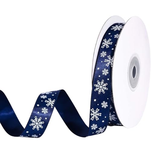 20 Yards Schneeflocke Satinband Weihnachten Schneeflocke Stern Bastelband für Geschenkverpackungen Blumenstrauß Basteln und Nähen Party Dekoration (blau) von Honic