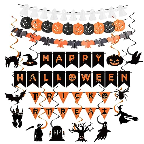 Helloween Dekoartikel Halloween Deko Set, Premium Halloween Dekoration Indoor Wiederverwendbare Halloween Banner Und Hängedeko von Honnesserry