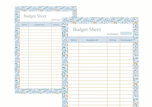 Honnet Berlin ★ 2er Set Budget Sheet Blöcke/Budget Block DIN A6 mit floralem Design/Notizblock/je Block 50 Blatt/Budgetbogen/Made in Germany/Abreißblätter/Ausgabenkontrolle/Kassenbuch von Honnet Berlin