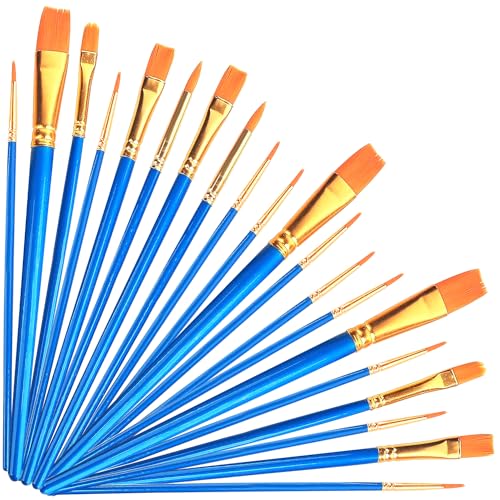 20 Stück Pinselset, Künstler PinselSets mit Holzgriffen, Nylon Acrylfarben Pinsel, Malerei Ölfarben Brush Set für Dekorationen, Modelle, Figuren, Nail Art (Blau) von Hononwii