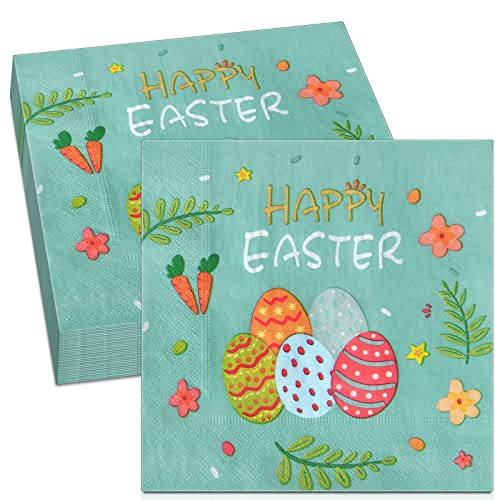 40 Stück Servietten Ostern Ostereier Papierservietten Happy Easter Getränkeservietten Einweg Party Servietten Cocktail Servietten Bunten Servietten für Ostern Party Frühling Dekoration von Honoson