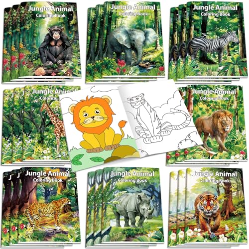 Honoson 24 Dschungel Safari Tiere Malbücher Mini Malbuch für Kinder DIY Kunst Ausmalbuch Party Mitgebsel Zootier Aktivität Kritzelbuch für Waldtiere Geburtstag Geschenk Füller Klassenzimmer Zubehör von Honoson