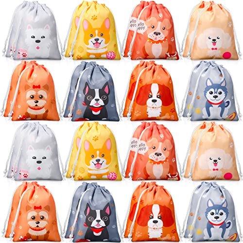 Honoson 24 Stück Hunde-Partygeschenke Welpen Kordelzug Taschen Niedliche PET Süßigkeiten Leckereien Rucksäcke Welpen Großes Tier Thema Geschenk Zubehör für Reisen Hochzeit Geburtstag Party Babyparty von Honoson