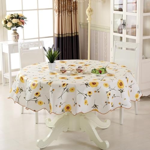 Honseadek Runde Tischdecke, abwischbar, Blumen-Stil, wasserdicht, abwischbar, runde Tischdecke für Küche, Abendessen, Garten, Hochzeit (Sonnenblume (152 cm) von Honseadek