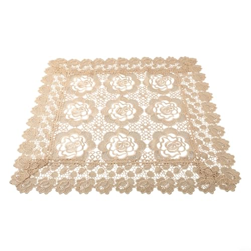 Honseadek Tischdecke, Spitzen-Blumen-Schreibtischschutz, Hochzeitszimmer, runder Tisch für Küche, Esszimmer, Party, Tischdekoration (60 x 60 cm) von Honseadek