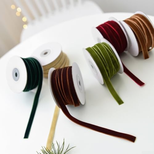 Weihnachtsdekoration, Samtband, rustikales Stoff-Dekorationsband zum Basteln, rotes und grünes Samtband, Rolle für Weihnachten, Hochzeit, Verpackung, DIY, Handwerk (2,5 cm braun) von Honseadek