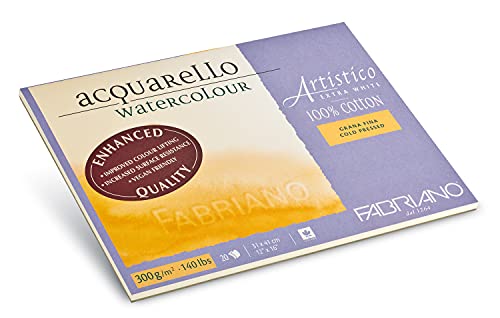 Fabriano Artistico Acquarello Watercolour, extra weiß, Feinkorn cold pressed, 30,5 x 45,5 cm, 20 Blatt 300 g/m², hochwertiger Künstler-Aquarellkarton, Block 4-seitig geleimt, vegan von Honsell